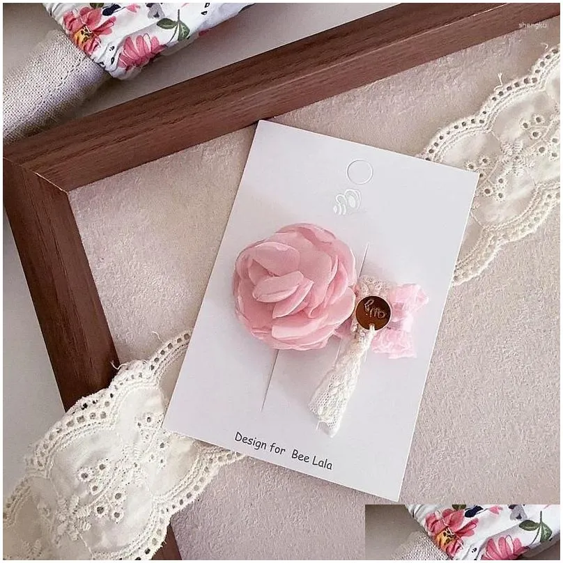 Hair Accessories INS Style Coutryside Children Girls`s Hairclip With Lace Bow Flower Side Clip Cute Kids Girl Headwear Headdress