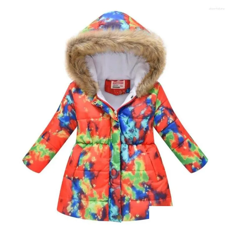 Down Coat Winter Jacket Women Toddler Girl Clothes Kids Girls Print Fashion Big Fur Collar Baby