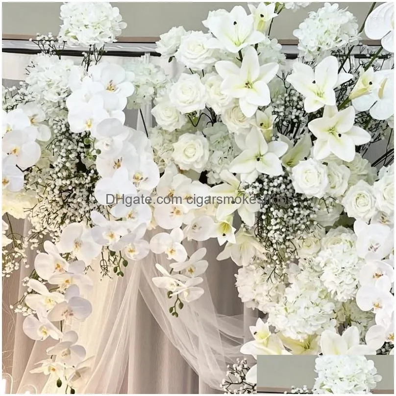 Decorative Flowers & Wreaths White Series Rose Babysbreath Real Touch Ochird Wedding Flower Arrangements Materials Runner Floor Floral Dhpmm