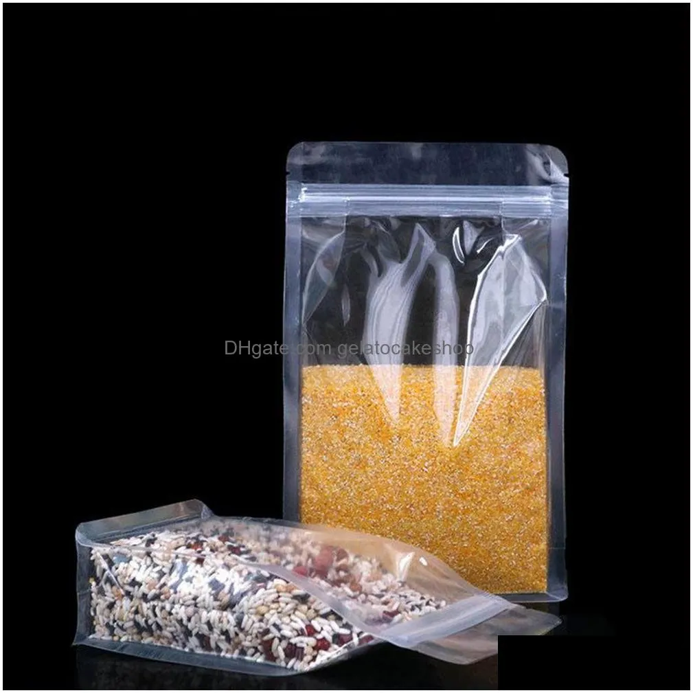 wholesale 100pcs matte clear resealable zipper bag stand up portable pouches thickened snack packing carry pack bags plastic food saver sealable