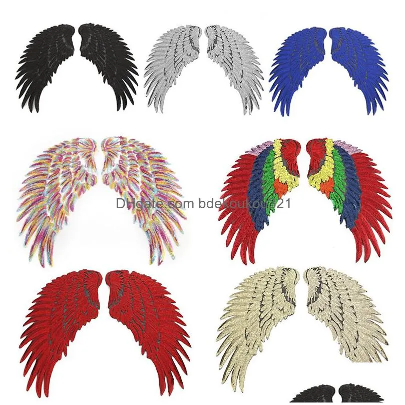 Sewing Notions & Tools Gold Sier Rainbow Angel Wing Feather Sequin Sew Iron On Es 33.5X32Cm For Dress Jeans Shirt Diy Appliques Drop Dholu