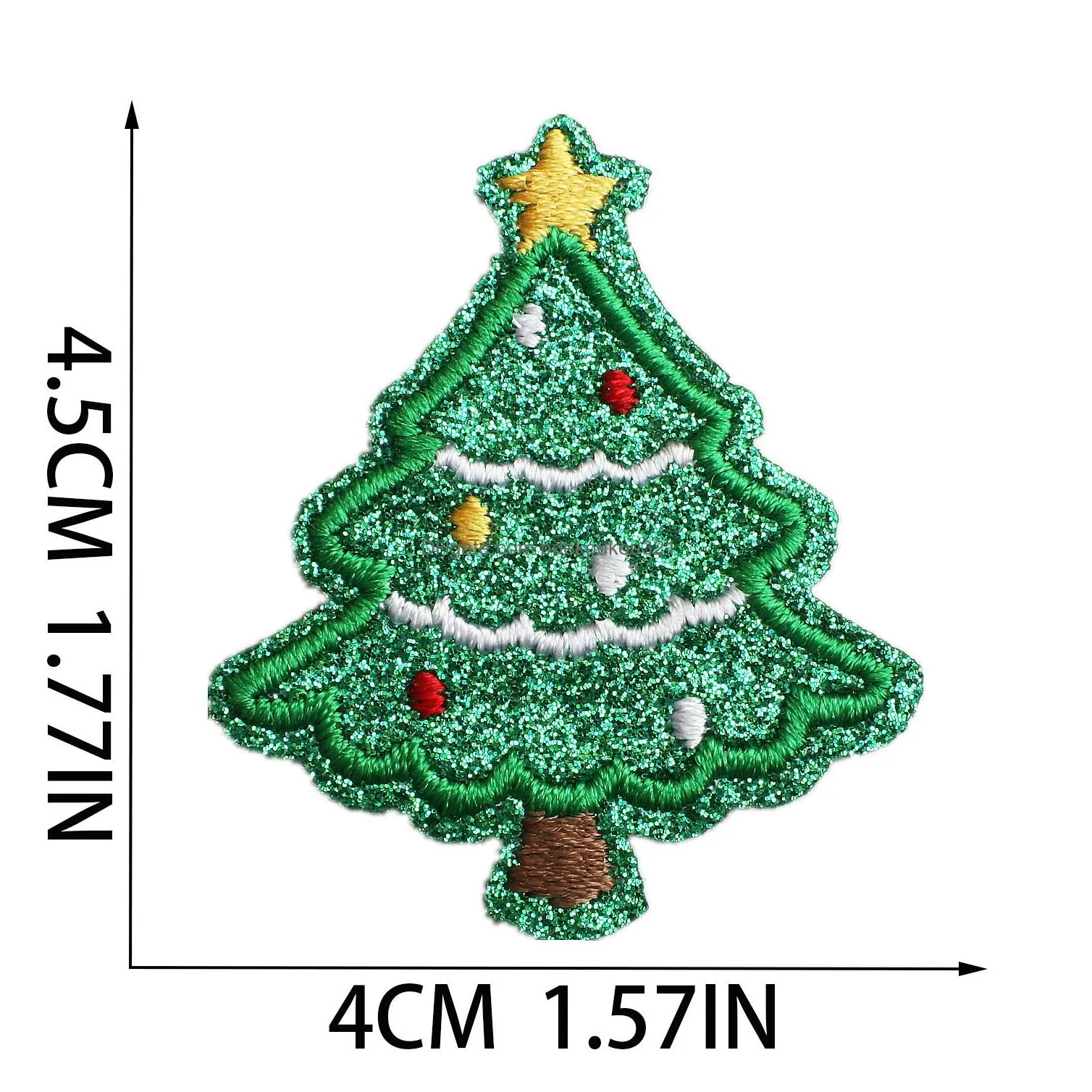 Sewing Notions & Tools Merry Christmas Iron On Es Faux Leather Embroidered Glitter Diy Sew Applique Repair For Clothing Jackets Sweat Dhkxp
