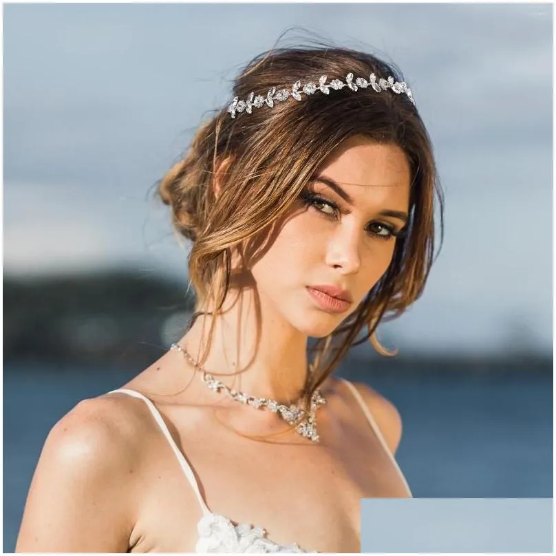 Necklace Earrings Set Bridal Headpiece Hair Accessories Women Womens Headband Bride Headpieces Wedding Rhinestone Girls Ties