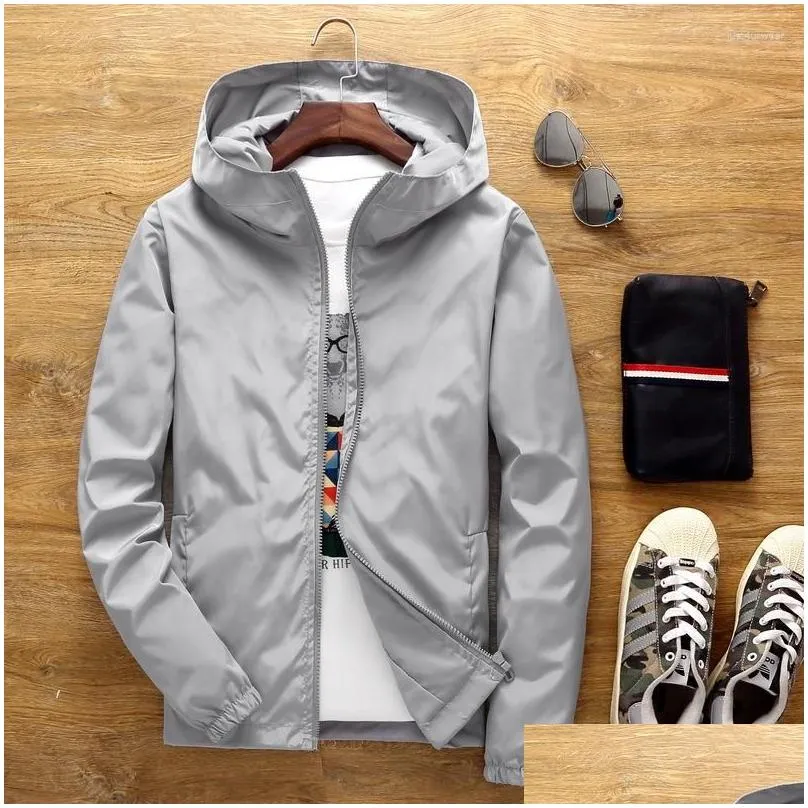 Men`s Jackets Casual Hooded Bomber Jacket Solid Color Windbreaker Zipper Thin Section Large Size 7XL Spring And Summer