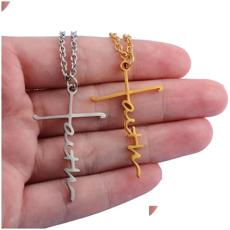 Pendant Necklaces Stainless Steel Cross Necklace Faith Letter High Quality Jewelrypendant Drop Delivery Jewelry Pendants Dhmz6