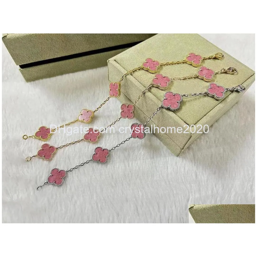 Charm Bracelets Luxury V Brand Clover Designer Bracelet Rose Pink Stone Sweet Flower 15Mm Leaf Love Party Jewelry Birthday Gift Drop Otnvp