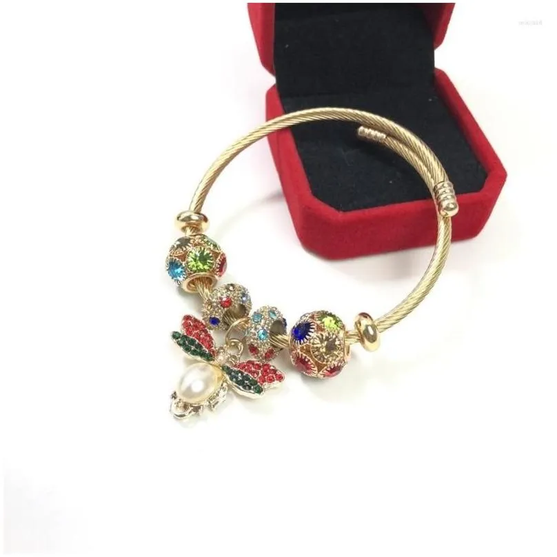 Bangle Vintage Sier Color Charm Bracelets For Women Wife Diy Crystal Beads Bee Bracelet Pseira Jewelry Special Offer Drop Delivery Dhdkh