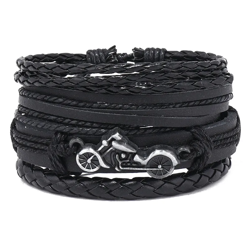 Charm Bracelets Rope Weave Braided Leather Bracelet Vintage Style Mti Layer Beaded Men Women Drop Delivery Otmp6