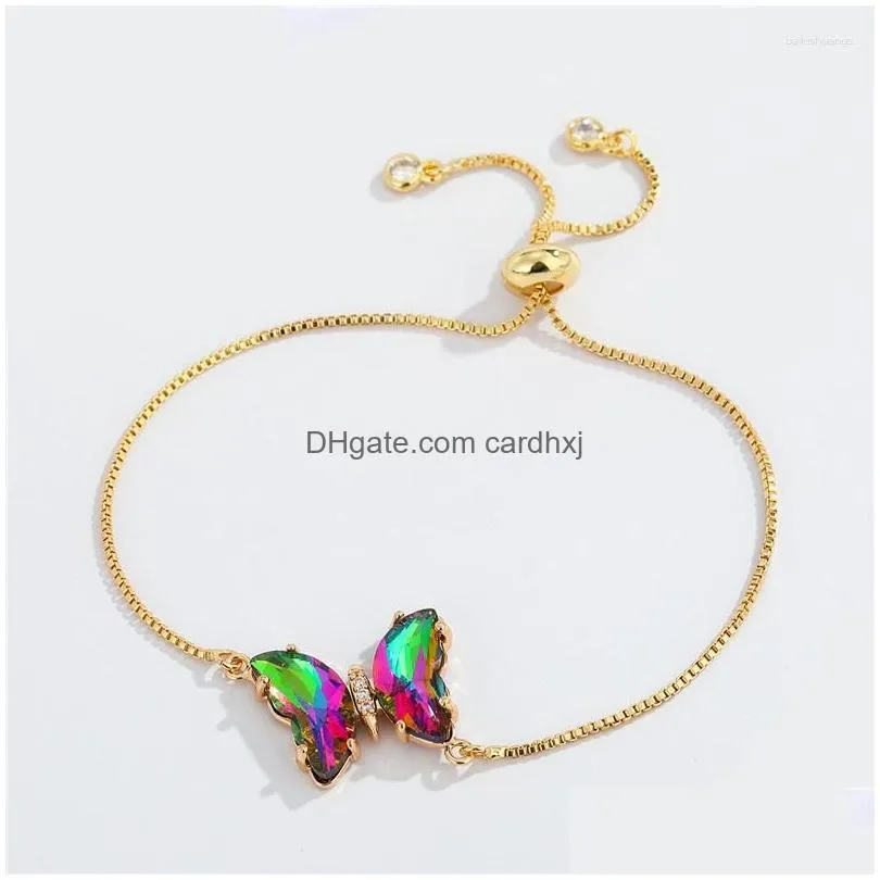 Charm Bracelets Cubic Zirconia Crystal Lovely Butterfly Bracelet Women 2023 Fashion Rare Earth Glass Cz Stone Box Chain Jewelry Gift Dhh5R