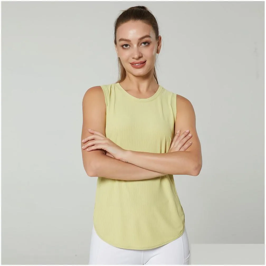 Yoga Outfits Lu-1283 Women Sports Vest O Neck Sleeveless Side Open Breathable Quick Dry Shirt Running Training Loose Fitness Clothes T
