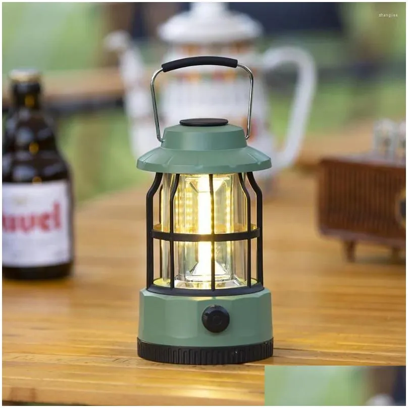 Portable Lanterns Classical Cam Light Usb C Rechargeable Cob Double Row Led 250Lm Stepless Dimming Ipx4 Outdoor Lighting With Hook Dro