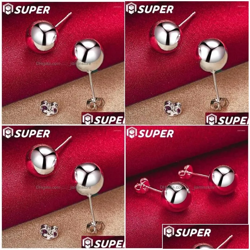 Stud Earrings 925 Sterling Sier 8Mm Round Smooth Solid Bead Ball For Women Wedding Engagement Party Jewelry Drop Delivery Otbcv