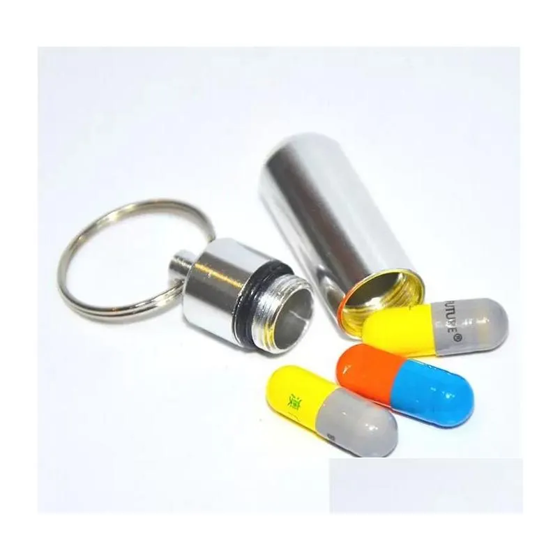 Keychains Lanyards Waterproof Keychain Aluminum Pill Box Case Bottle Cache Holder Container Keyring Medicine Package Health Care Dr Dhhbk