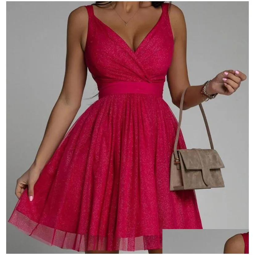 Simple Sparkling A-line V Neck Party Dresses Sweetheart Tulle Mini Homecoming Gown Robe Cocktail Femme Mariage Draped