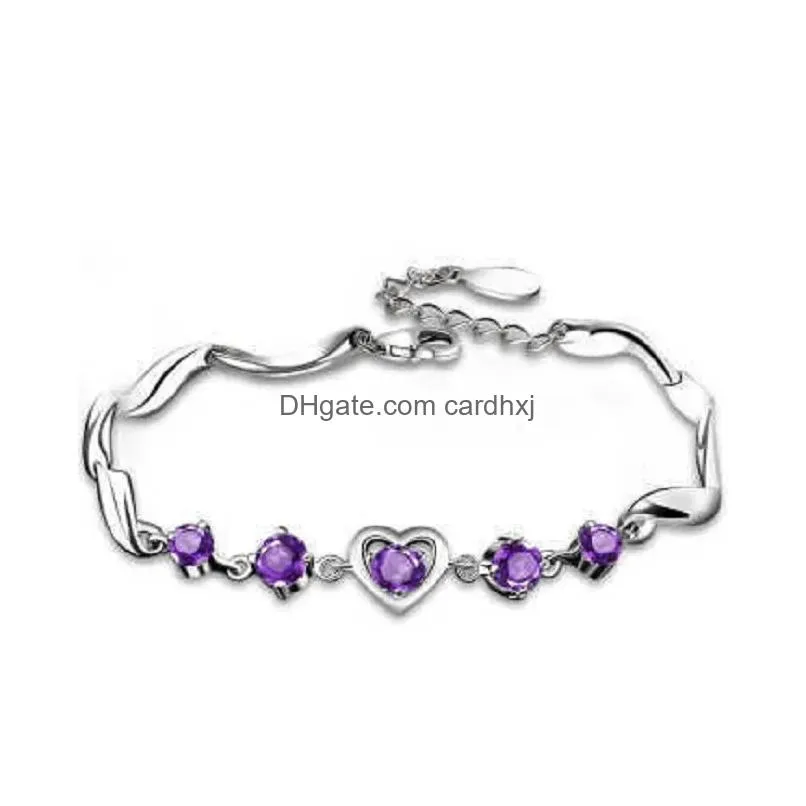 Charm Bracelets Fashion Heart Amethyst Bracelet Sweet Romantic Bride Wedding Jewelry Accessories Promise Girl Love Anniversary Gift D Dh3Ke