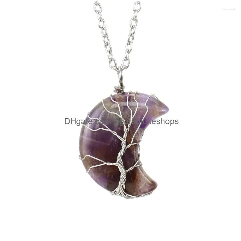 Decorative Objects & Figurines Mld Tree Of Life Wire Wrapped Crystal Quartz Gemstone Healing Moon Pendant Drop Delivery Home Garden De Dhyom