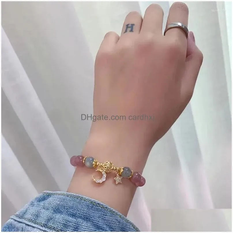 Charm Bracelets 1Pc Exquisite Pink For Women Cute Star Moon Bracelet Metal Chain Beads Sister Girlfriend Gift Drop Delivery Dh5Hw