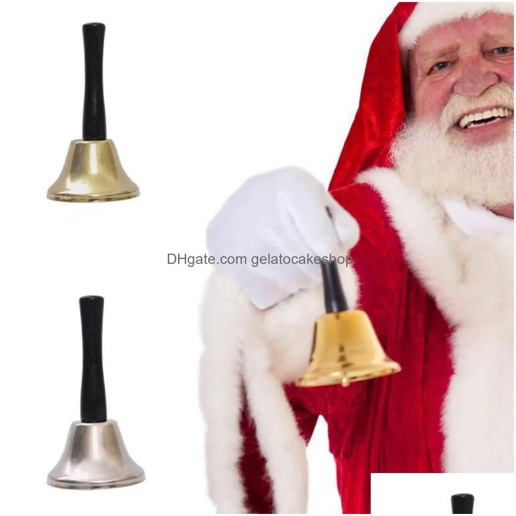 50pcs christmas hand bell 12x6.5cm gold/silver xmas party tool dress up as santa claus christma bells rattle year gifts party decoration with dhs/fedex