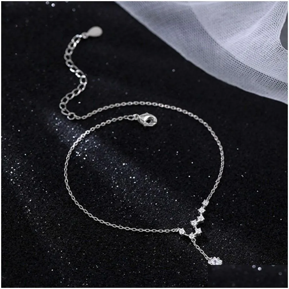 Romantic Silver Plated Seven Star Feet Chain with Green Pearl Easter Gift