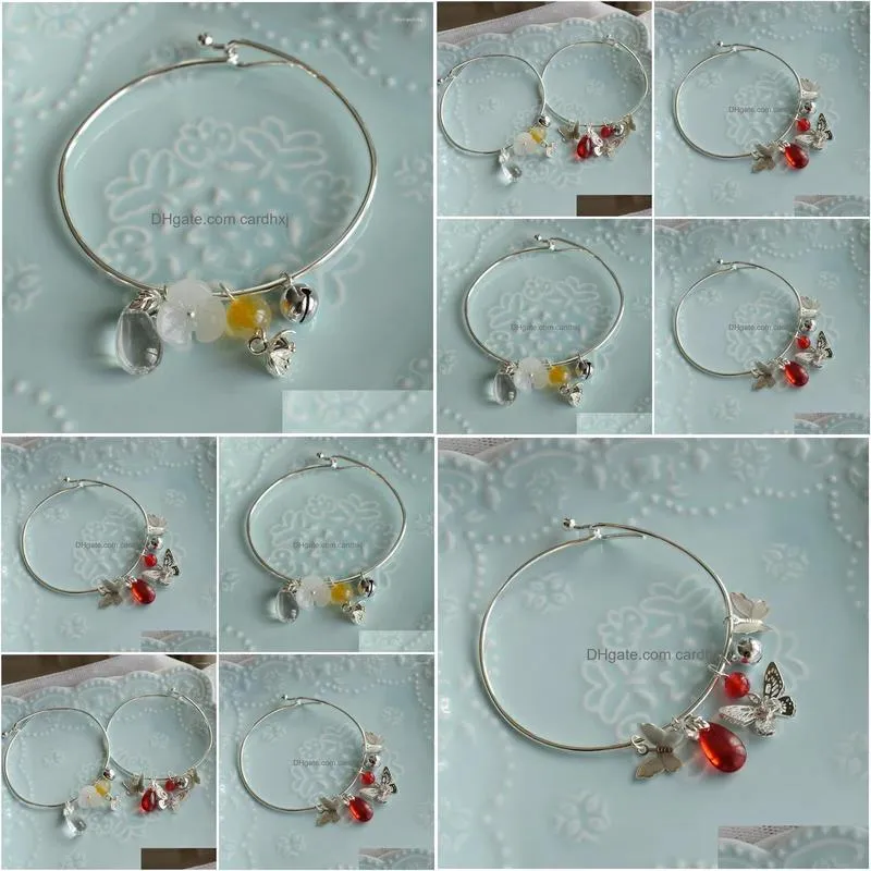Bangle 1Pcs Handwork Antique Tian Guan Ci Fu Hua Cheng Xie Lian Metal Bracelet Jewelry Women Girl Birthday Gift Jewellery Drop Delive Dhx5S