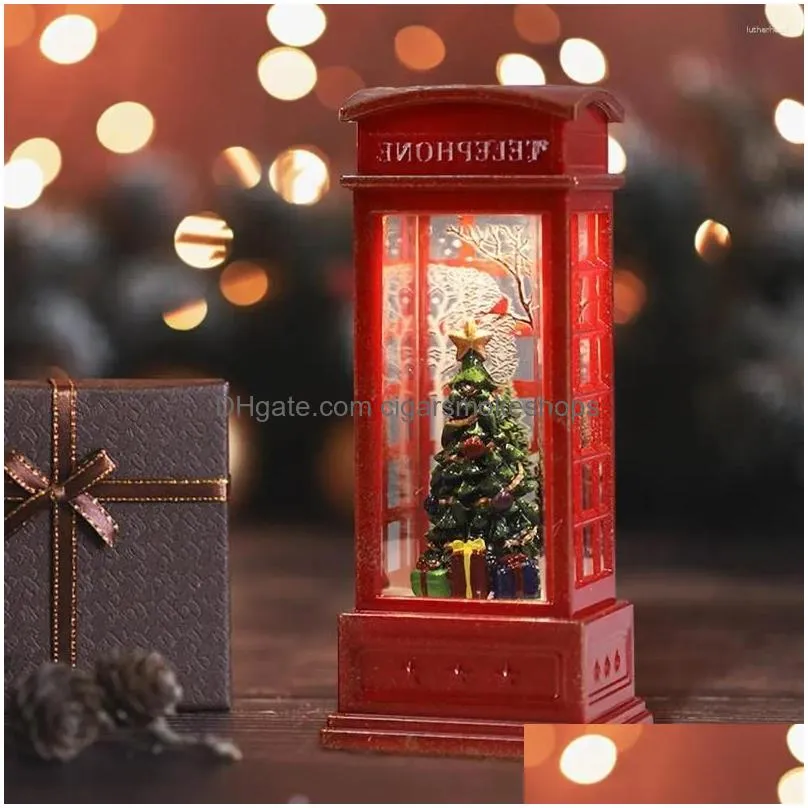 Decorative Objects & Figurines Christmas Vintage Night Lights Snowman Santa Light Up Glitter Phone Booth Ornament Gifts Dropship Drop Dhfrx