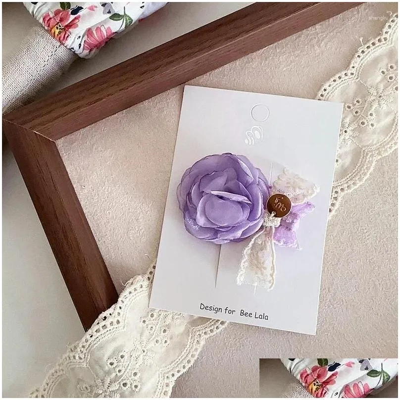 Hair Accessories INS Style Coutryside Children Girls`s Hairclip With Lace Bow Flower Side Clip Cute Kids Girl Headwear Headdress