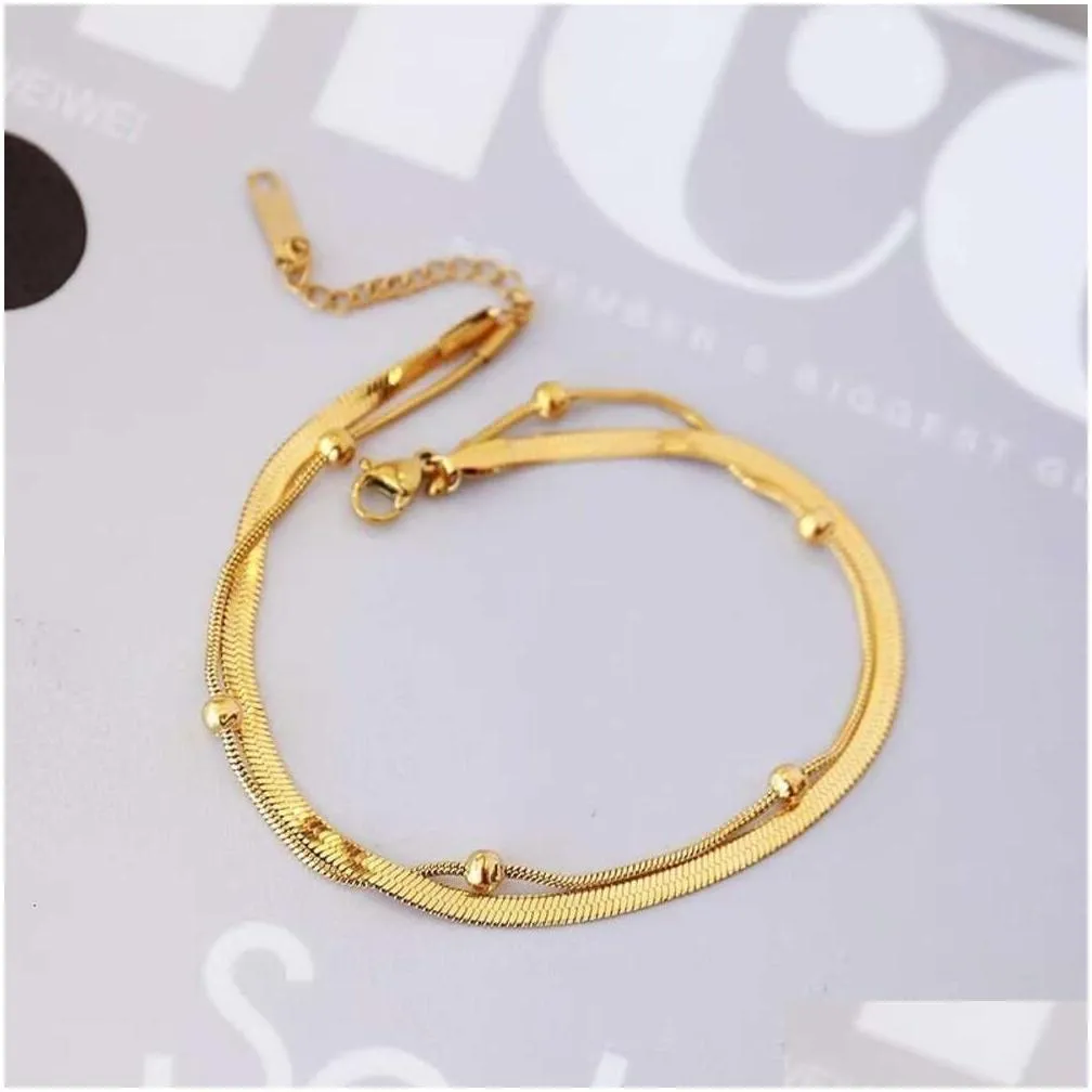 Minimalist Double-layer Color Resistant Titanium Steel Ankle Chains for Women