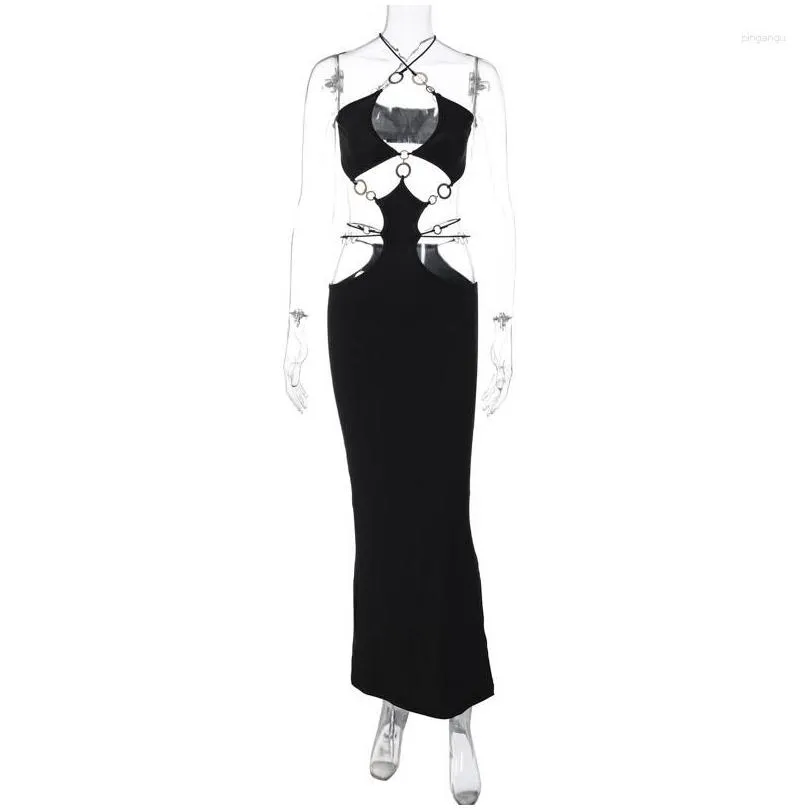 Casual Dresses Elegant Cut Out Sexy Bandage Maxi Dress For Women Summer Club Party Outfits Sleeveless Backless Split