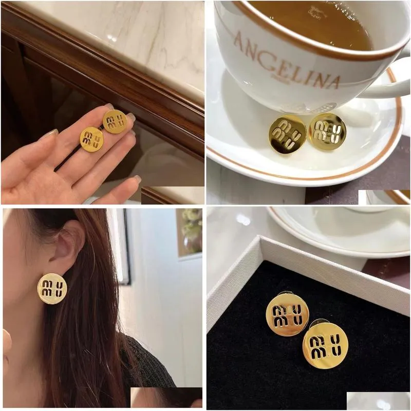 Stud Big Version Mi Round Gold Lettering Hollow Vintage French High Sense Earrings Female Japanese And Korean Sier Drop Delivery Jew Dhnor