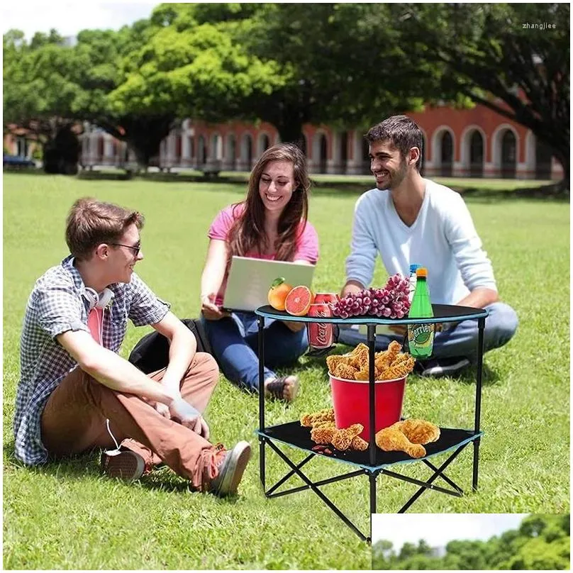 Camp Furniture Outdoor Folding Table Travel Cam Picnic Collapsible Round With 4 Cup Holders And Carry Bag Drop Delivery Sports Outdoor