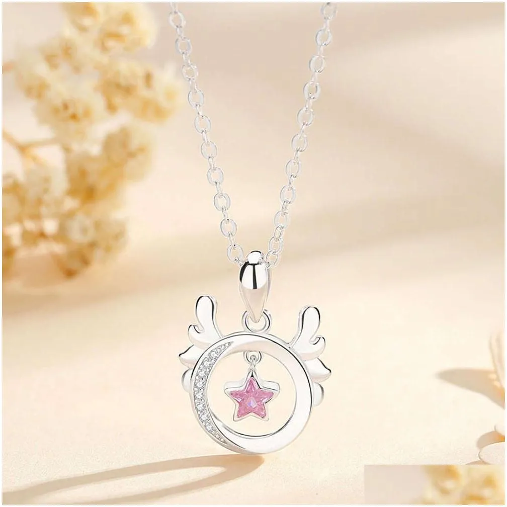Chinese Style Pink Star Pendant Necklace for Girls New Valentine`s Day Gift