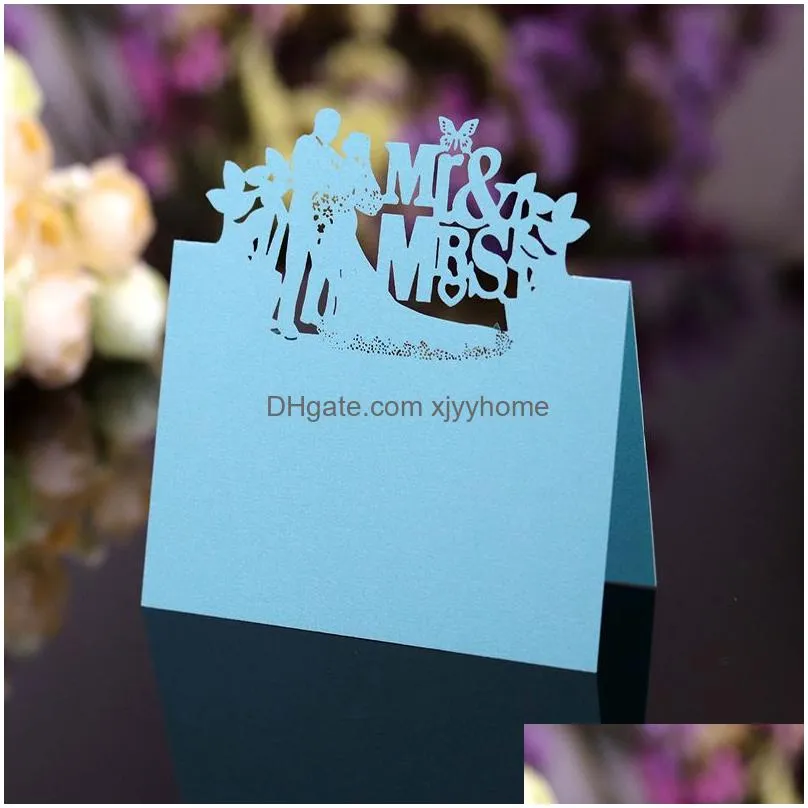 Party Decoration Butterfly Bride And Groom Laser Cut Table Name Place Cards Lace Mes Setting Card Seat Wedding Birthday Drop Delivery Dhxtt