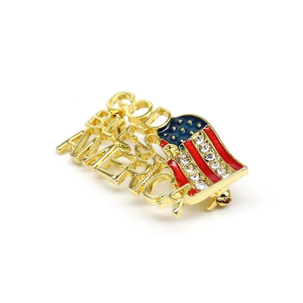 Pins, Brooches 10 Pcs/Lot Fashion Design American Flag God Bless America Brooch Crystal Rhinestone Hat 4Th Of Jy Usa Patriotic Pins F Dh5Zx