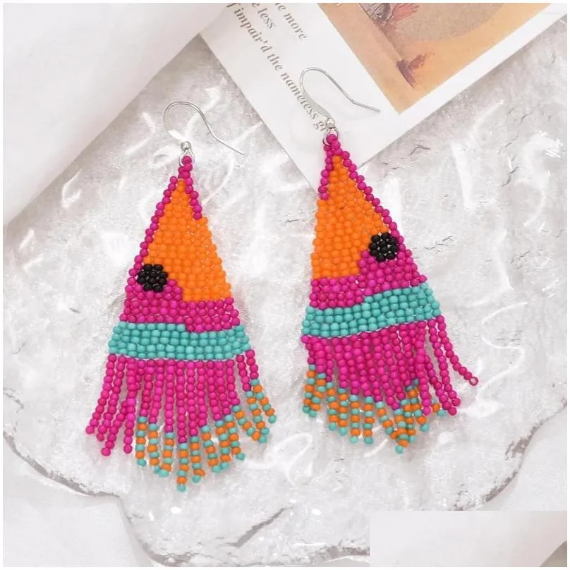 Dangle Earrings Beaded Tassel Design Hand Knitting Bohemia Alloy Originality Tide Simple Colour Rice Bead