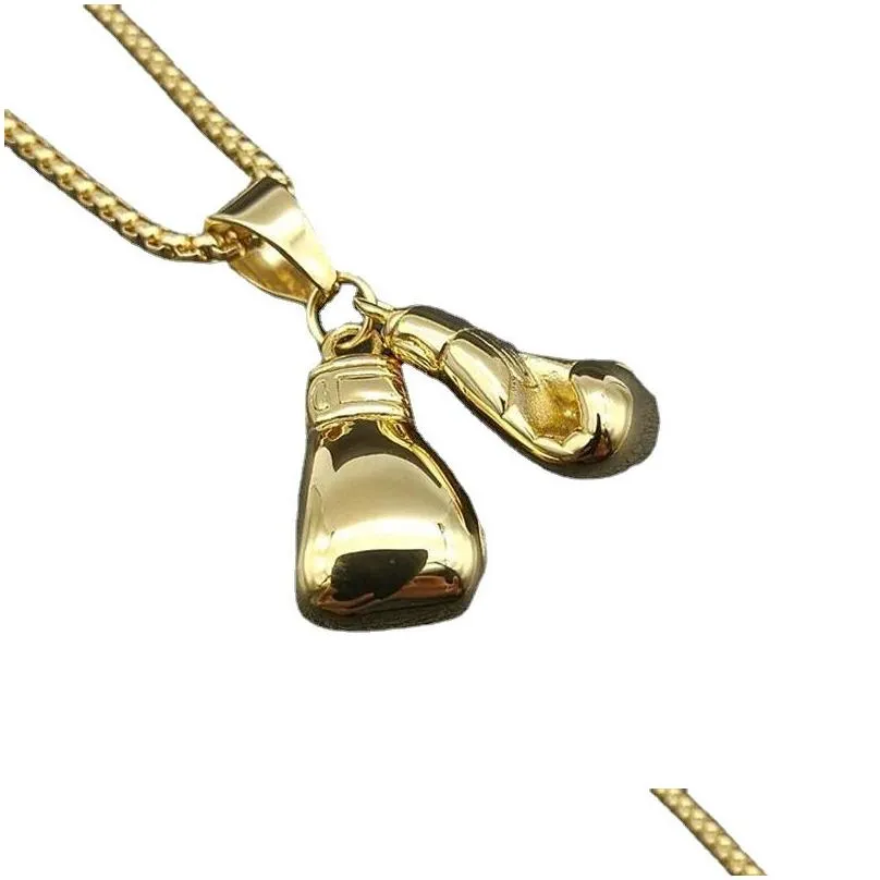 Pendant Necklaces Hip Hop Pair Boxing Glove Pendants For Men 14K Yellow Gold Necklace Male Hiphop Jewelry Drop Delivery Dhmcy