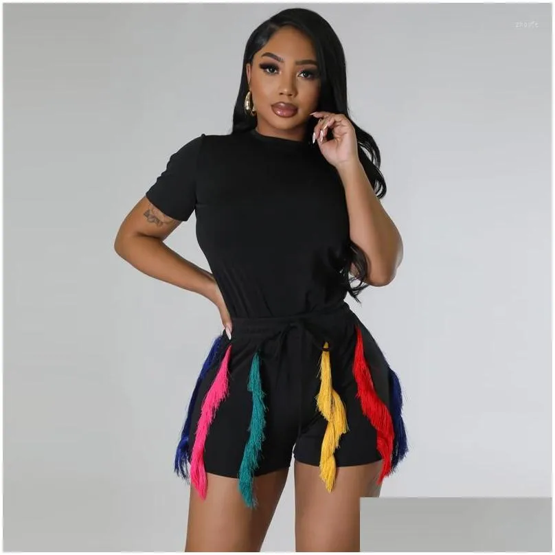 Women`s Tracksuits Gotoola 2023 Show Temperament And Exquisite Casual -Selling Short Sleeve Vest Drawstring Multicolored Tassel Shorts