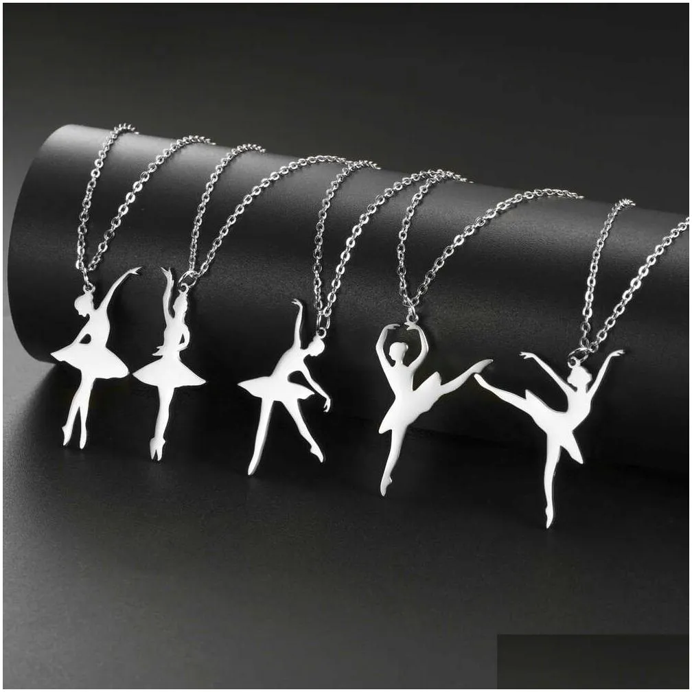 Ballet Girl Pendant Women`s Stainless Steel Jewelry Gift Necklace
