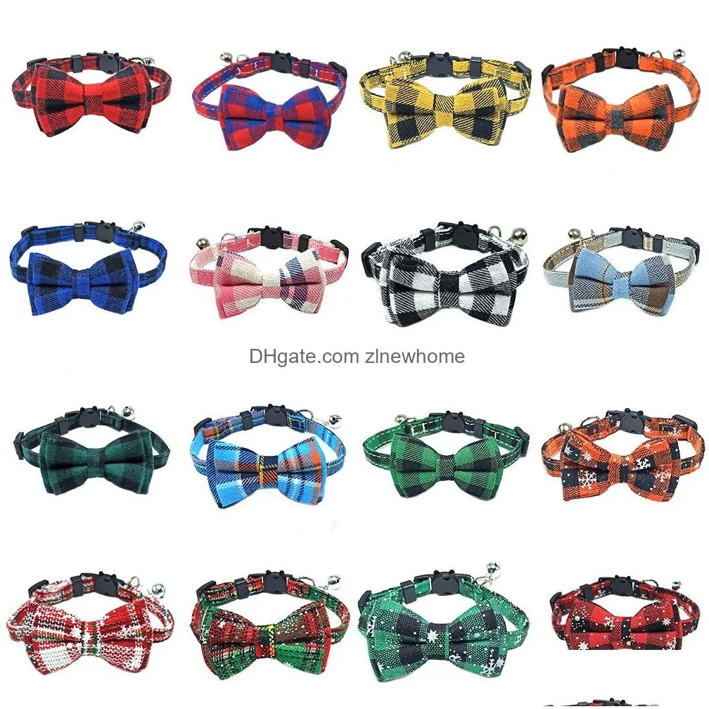 Cat Collars & Leads Collar Breakaway With Bell And Bow Tie Cute Plaid Patterns Design Adjustable Kitty Safety Pet For Cats From Drop D Dhdkz