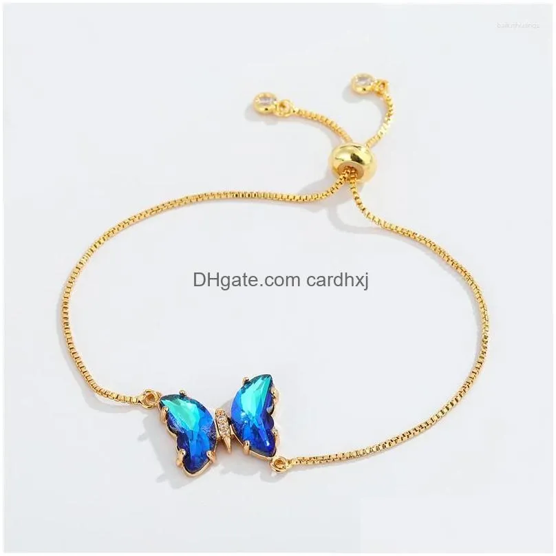 Charm Bracelets Cubic Zirconia Crystal Lovely Butterfly Bracelet Women 2023 Fashion Rare Earth Glass Cz Stone Box Chain Jewelry Gift Dhh5R