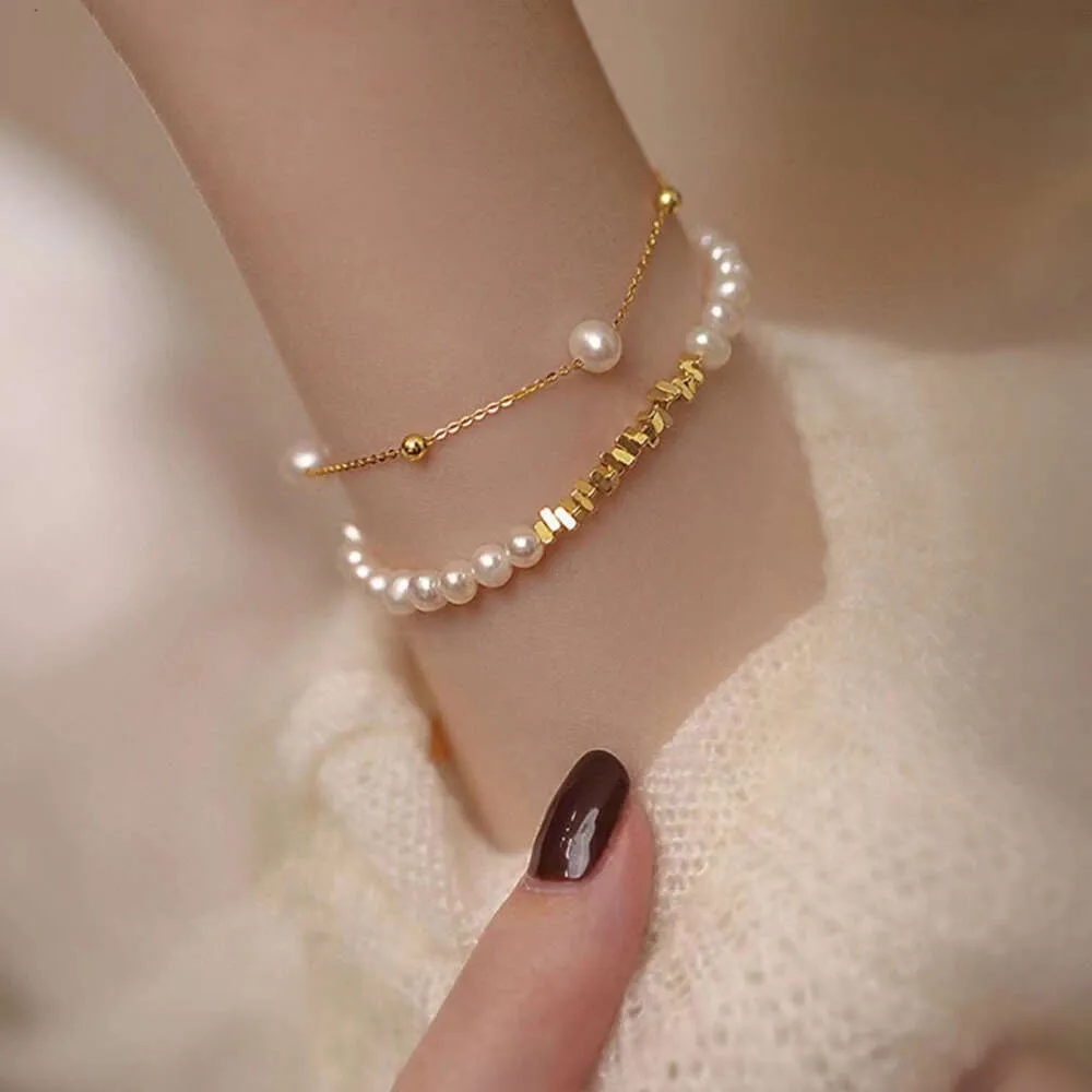 Natural freshwater pearl gold bracelet for girls, light luxury and niche design, 14k gold injection, 2023 new handmade jewelry