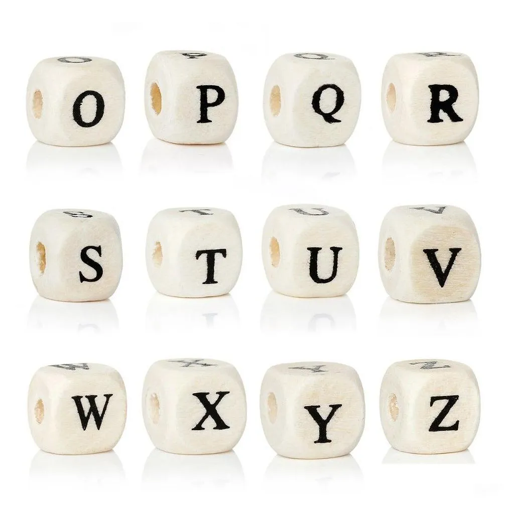 Wood Beads 500pcs lot Natural Alphabet Letter Cube Wooden Beads 8x8mm 10x10mm For Jewelry Making DIY Bracelet Neklace Loose Beads166G
