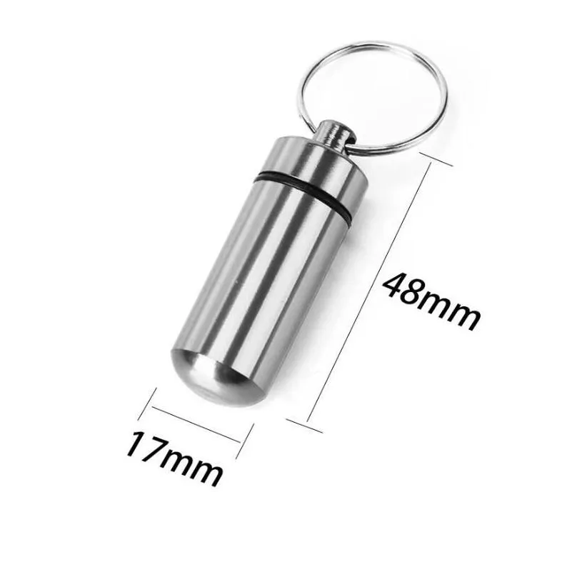 Keychains Lanyards Waterproof Keychain Aluminum Pill Box Case Bottle Cache Holder Container Keyring Medicine Package Health Care Dr Dhhbk