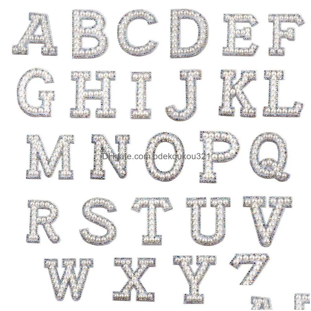 Sewing Notions & Tools 26 English Letters Pearl Rhinestone Es For Clothes A-Z Alphabet Colorf Pearls Applique Sew On Diy Name Drop De Dhfha