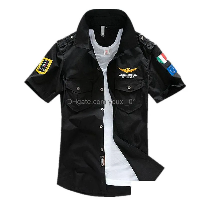 Men`S Casual Shirts Wholesale-Fashion Airforce Uniform Short Sleeve Mens Dress Drop Delivery Apparel Clothing Dh5Ny