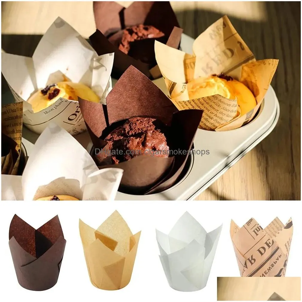 Cupcake 50Pcs/Lot Tip Baking Cups Muffin Liners Holders Rustic Wrapper Molde Paper Bakeware Tools Au24 Drop Delivery Home Garden Kitch Dhfsk