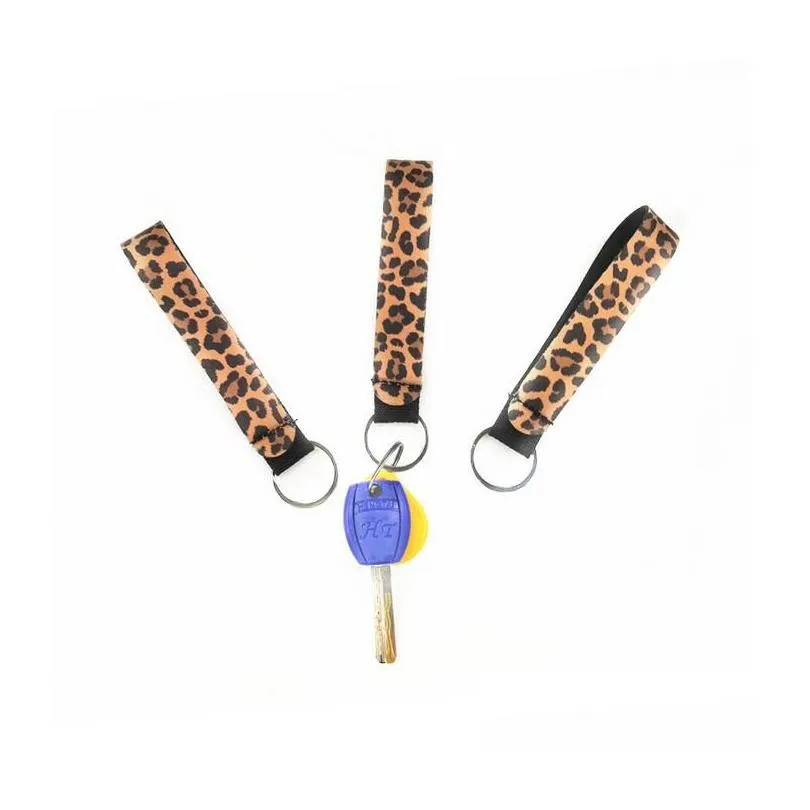 Keychains Lanyards Neoprene Wristlet Keychain Colourf Printed Wrist Key Belt Sunflower Strip Leopard Lanyard Ring Drop Delivery Fas Dhmoh