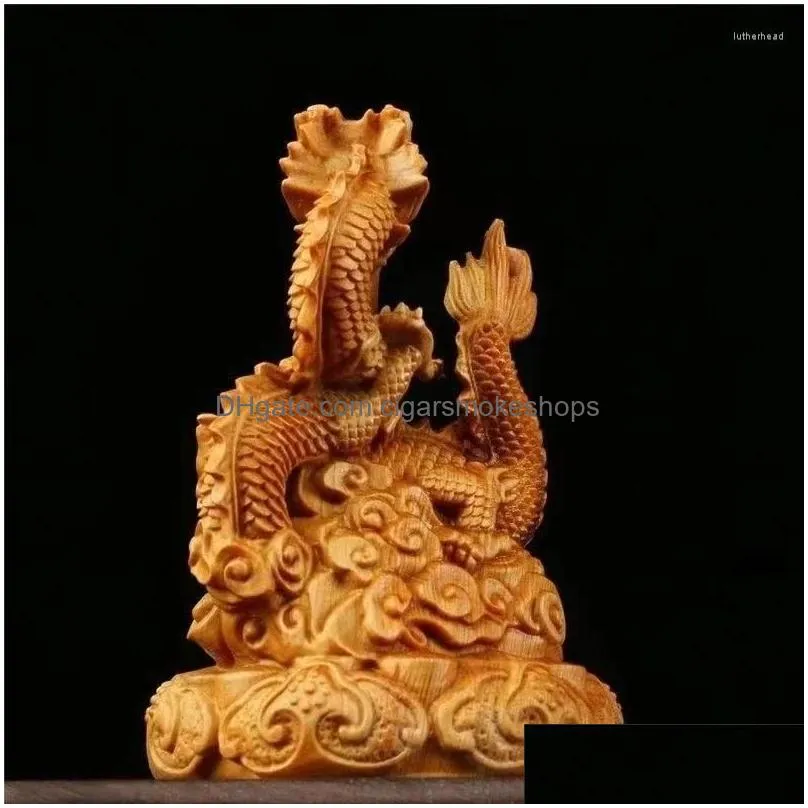 Decorative Objects & Figurines Natural Cypress Panlong Animals Statue Zodiac Dragon China Home Room Office Features Year Of The Gift D Dhgta