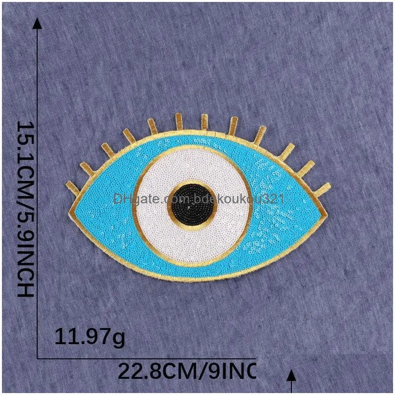 Sewing Notions & Tools Large Blue Evil Eyes Embordered Iron On Sew For Clothing Glitter Sequin Es Applique Diy Jackets T-Shirt Bags D Dhnnf