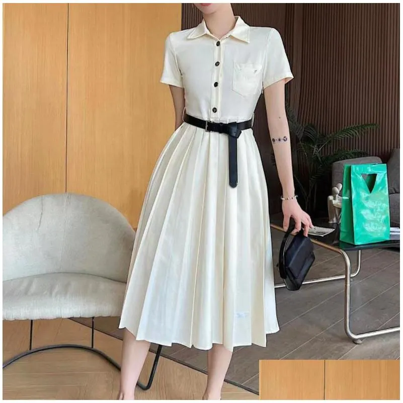 Fashion Casual Women`s Dresses Designer Spring Summer 2024 New Women`s Clothing Function Dark Series Ribbon Nylon Skirt With Belt