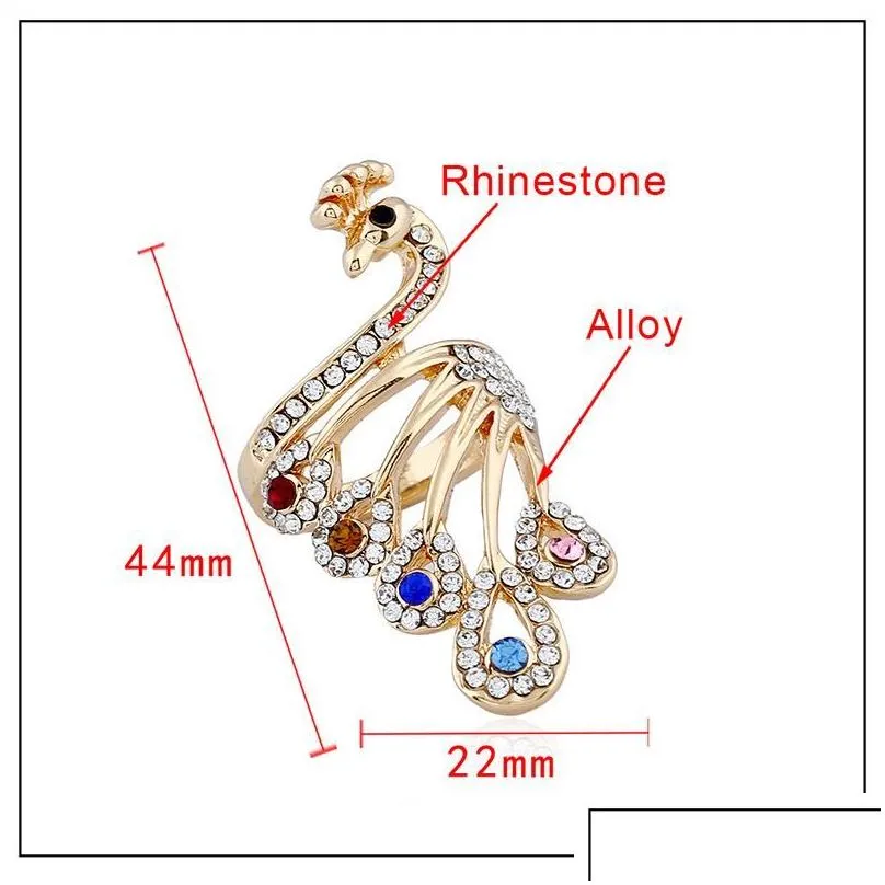 Band Rings Fashionable Grace Colorf Rhinestone Pea Ring Lady Personality Alloy Hand Ornament Design Index Finger Size 16-20 Drop Del Dhyhu